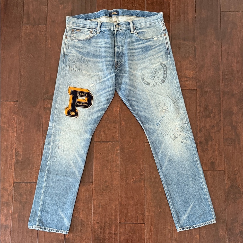 Polo by Ralph Lauren Light Blue Sullivan Slim Jeans with Varsity Patch